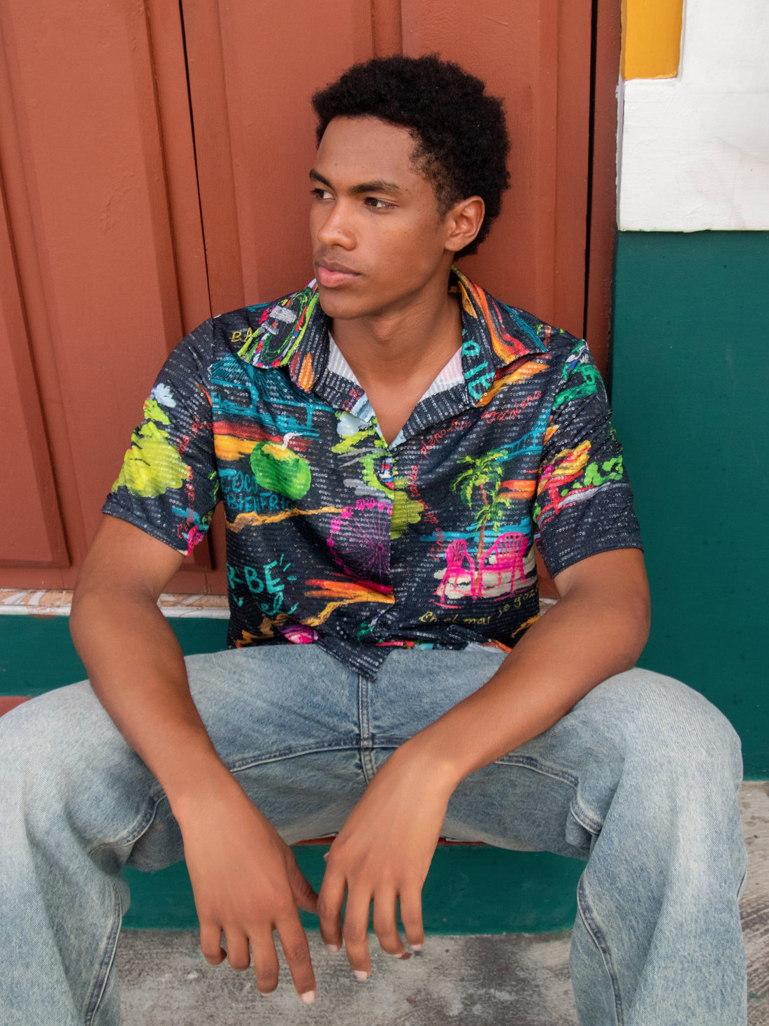 CAMISA HOMBRE CARIBE EN PIEL SHINE BLACK